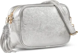 Italian Genuine Metallic Suede Leather Crossbody Bag for Women with Tassel | Small Camera Purse Shoulder Handbag Pocketbook