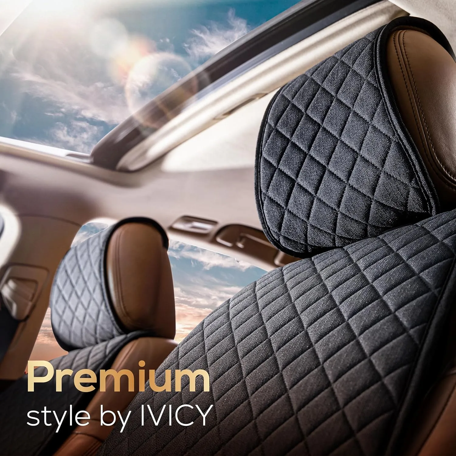 IVICY Linen Car Seat Cover for Cars - Non-Slip Soft & Breathable - Front Car Seat Protector Covers Universal Fits Most Automotive, Vans, SUVs, Trucks - 1 Unit - Black