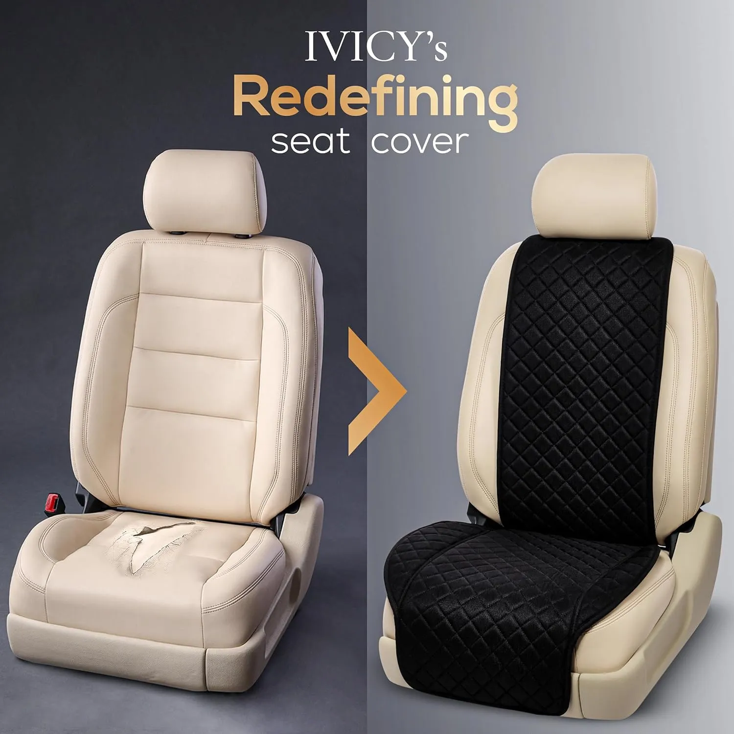 IVICY Linen Car Seat Cover for Cars - Non-Slip Soft & Breathable - Front Car Seat Protector Covers Universal Fits Most Automotive, Vans, SUVs, Trucks - 1 Unit - Black