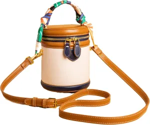 ‌JAKYE 2025 New Summer Colorblock Bucket Bag for Women，-/，Leather Crossbody Handbag with Adjustable Strap。