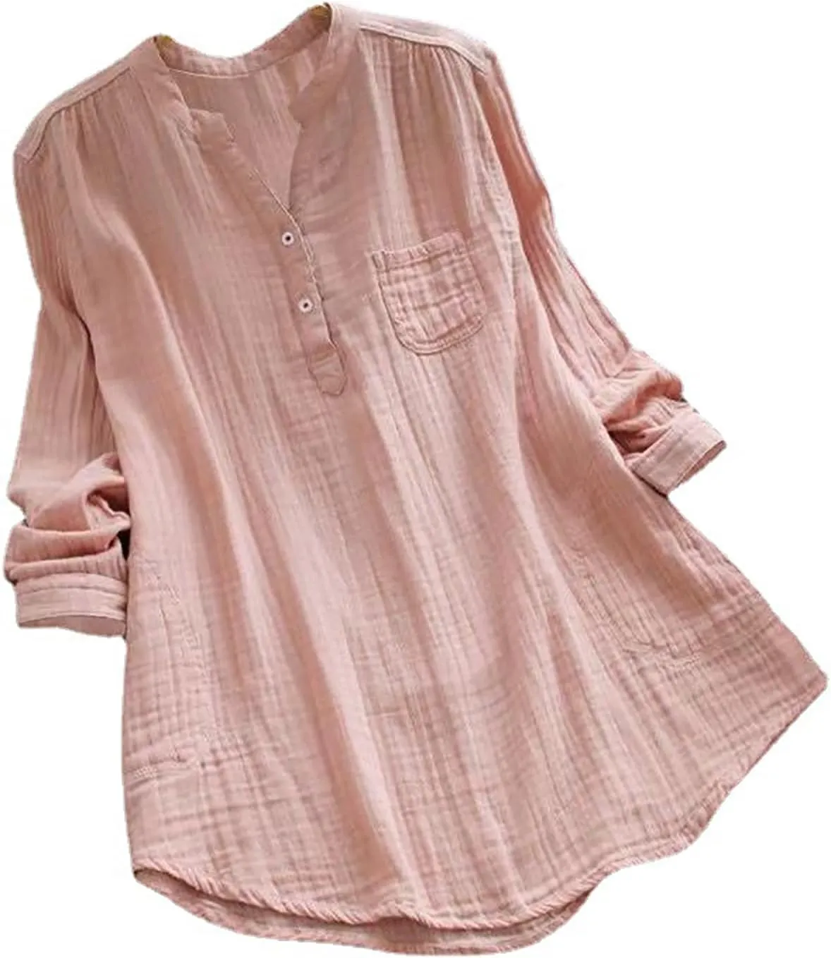Janepam Women Cotton Linen Top Long Sleeve Solid Plain/Graphic Embroidery Lace Loose Blouse