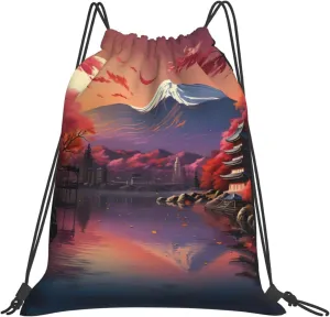 Japan Mount Fuji Landscape print Casual drawstring backpack fitness bag, fashionable, fit for sports travel and daily use