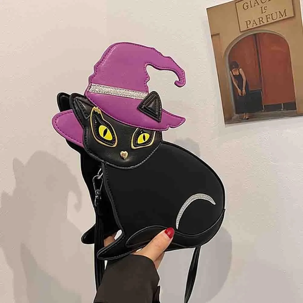 Japanese Cartoon Persian Shoulder Bag, PU Leather Anime Magic Cat Crossbody Bag With Hat, Cute Animal Kitty Purse Satchel