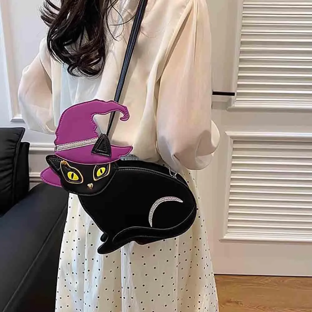 Japanese Cartoon Persian Shoulder Bag, PU Leather Anime Magic Cat Crossbody Bag With Hat, Cute Animal Kitty Purse Satchel