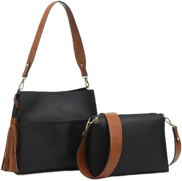 JEN & CO. Bucket Bag Guitar Strap Purse - Handbag Lyla 2-in-1 Bucket Bag with Guitar Strap, Warm Grey Brown (M1867-WGY.BR)