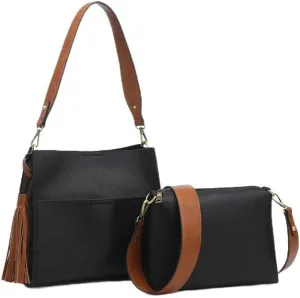 JEN & CO. Bucket Bag Guitar Strap Purse - Handbag Lyla 2-in-1 Bucket Bag with Guitar Strap, Warm Grey Brown (M1867-WGY.BR)