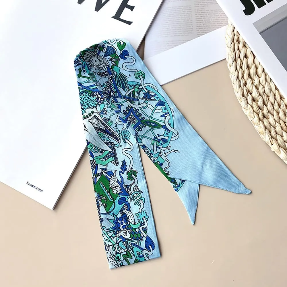 JERLA 100% Mulberry silk Scarf handbag wrap Tie Bundle Hair Ribbon Neckerchief Scarf for women men