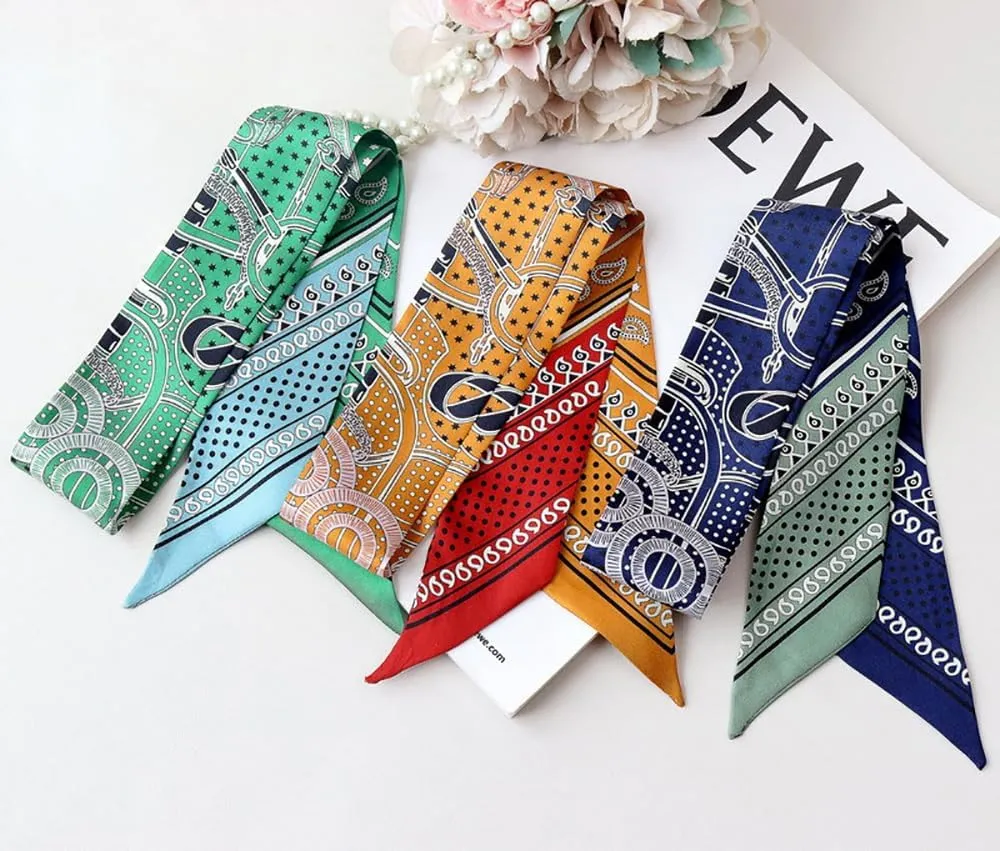 JERLA 100% Mulberry silk Scarf handbag wrap Tie Bundle Hair Ribbon Neckerchief Scarf for women men