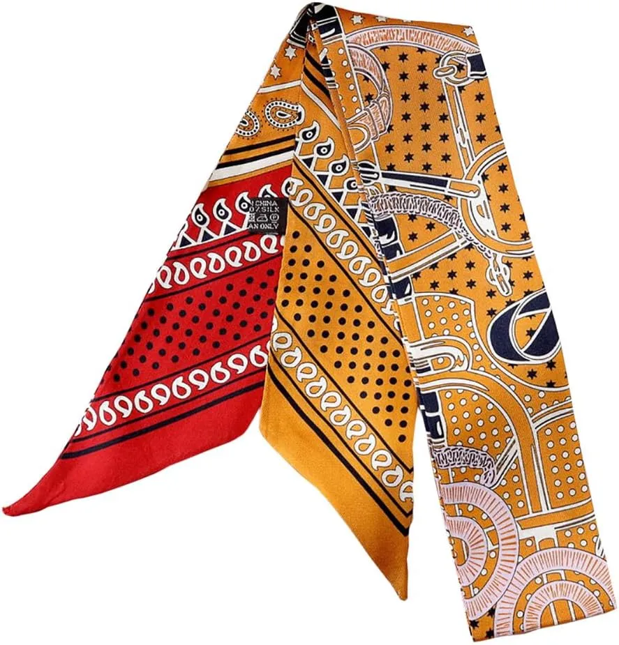 JERLA 100% Mulberry silk Scarf handbag wrap Tie Bundle Hair Ribbon Neckerchief Scarf for women men