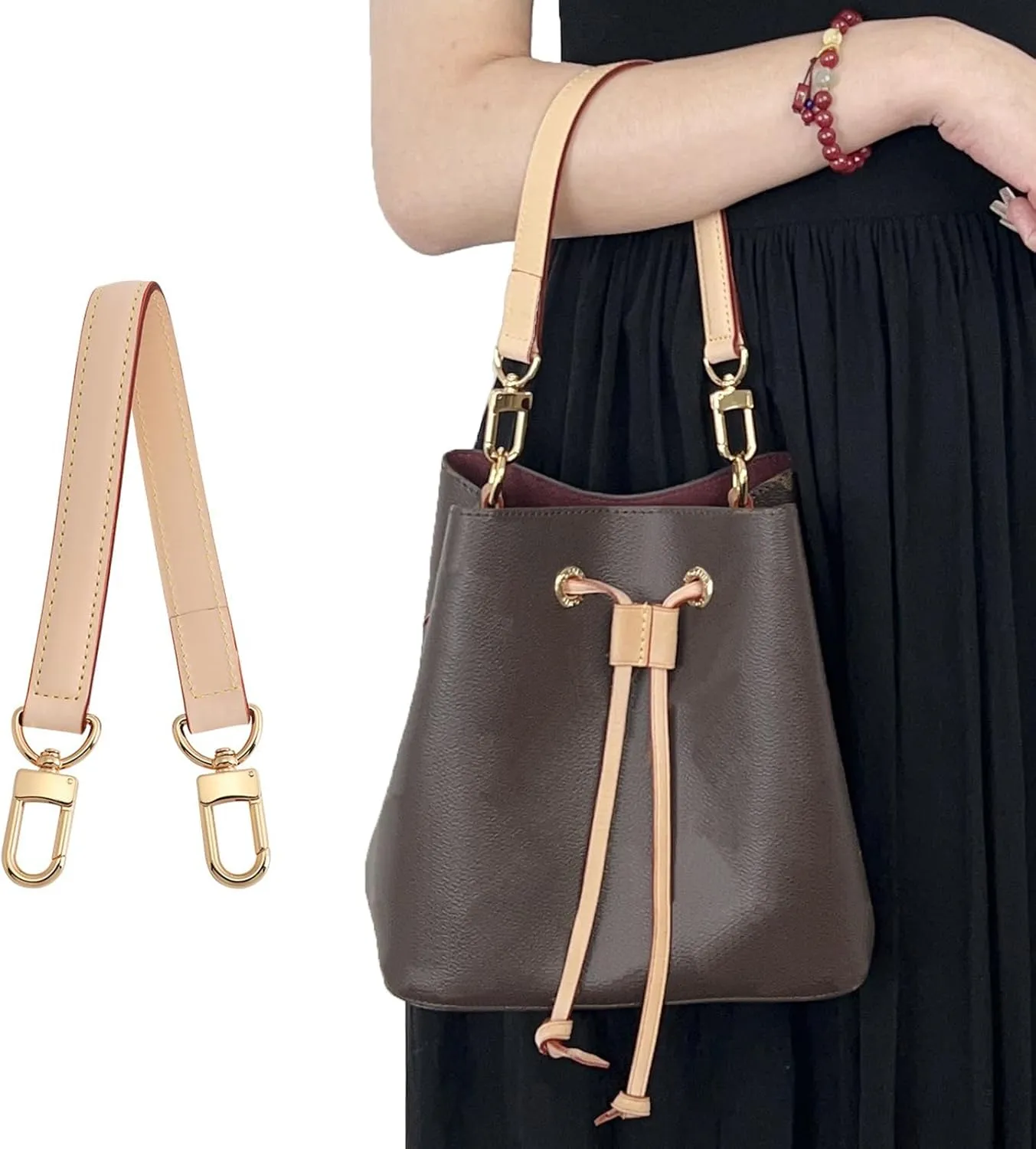 jiesinlov Purse Handle Leather Strap Replacement Fit for Neonoe Hobo Bucket Handbag(Apricot)