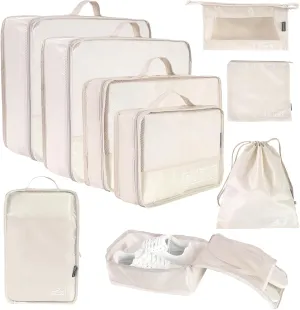 JJ Power 9 Set Packing Cubes for Suitcases, Travel Essentials for Carry on, Luggage Organizer Bags All Included(Cream)