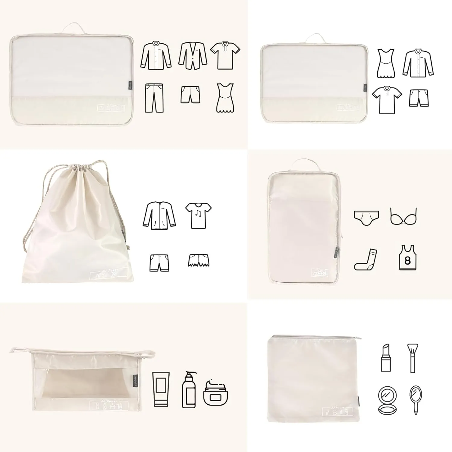 JJ Power 9 Set Packing Cubes for Suitcases, Travel Essentials for Carry on, Luggage Organizer Bags All Included(Cream)