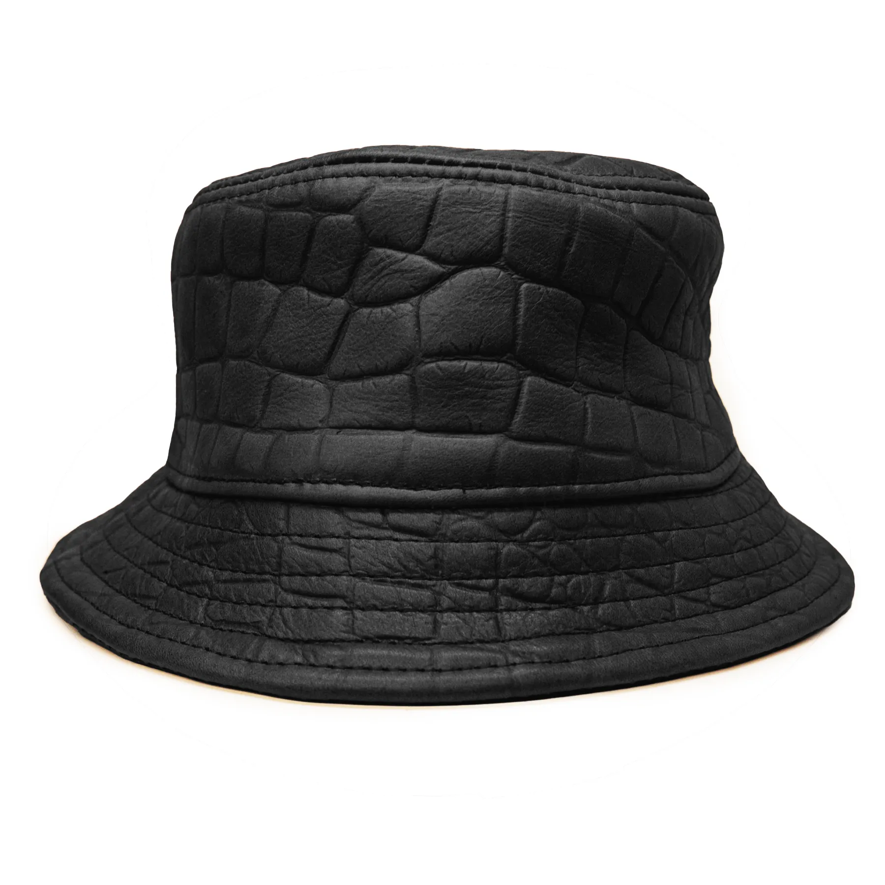 Kashani Black Embossed Alligator Lambskin Bucket Hat
