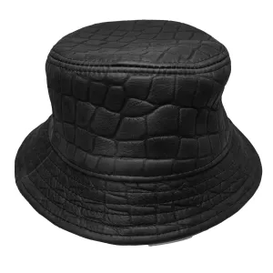 Kashani Black Embossed Alligator Lambskin Bucket Hat