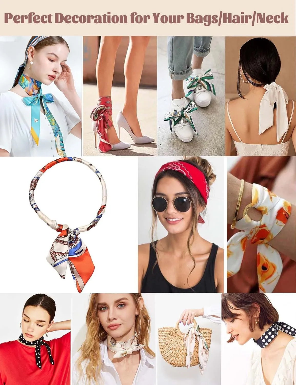 kcctoo 2/6/10Pack Scarf Bags for Women Handbag Scarfs Band Hair Neck Scarves Fashion Gifts
