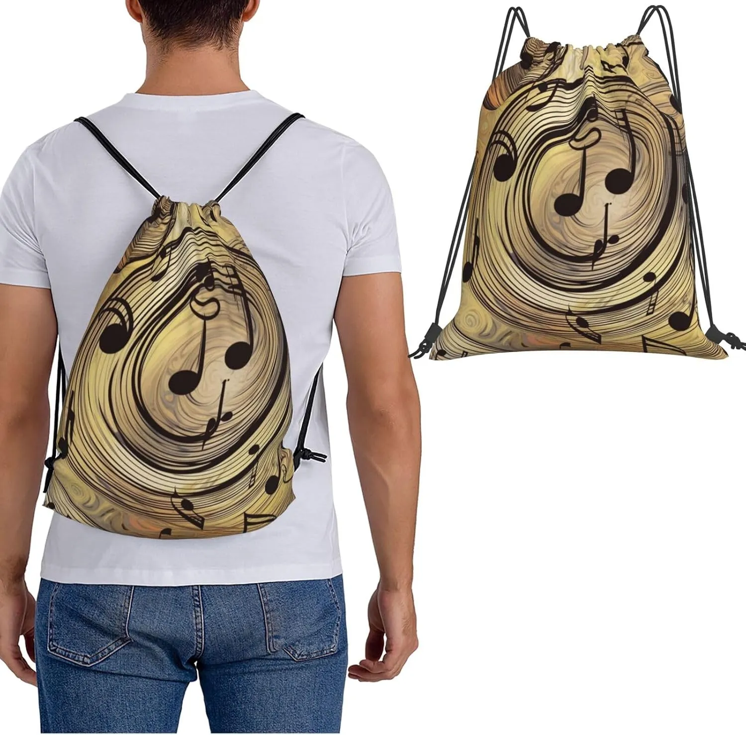 KHiry Drawstring Backpack Waterproof String Bag Muisc Note Drawstring Sackpack Gym Bag for Man Woman