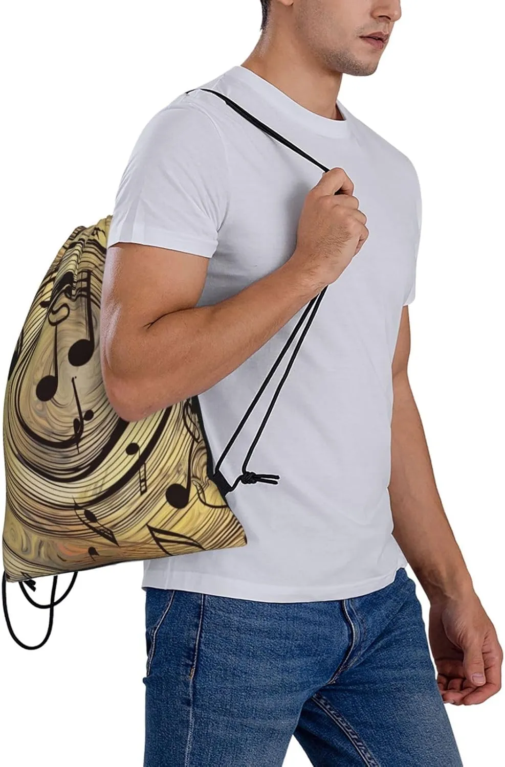 KHiry Drawstring Backpack Waterproof String Bag Muisc Note Drawstring Sackpack Gym Bag for Man Woman