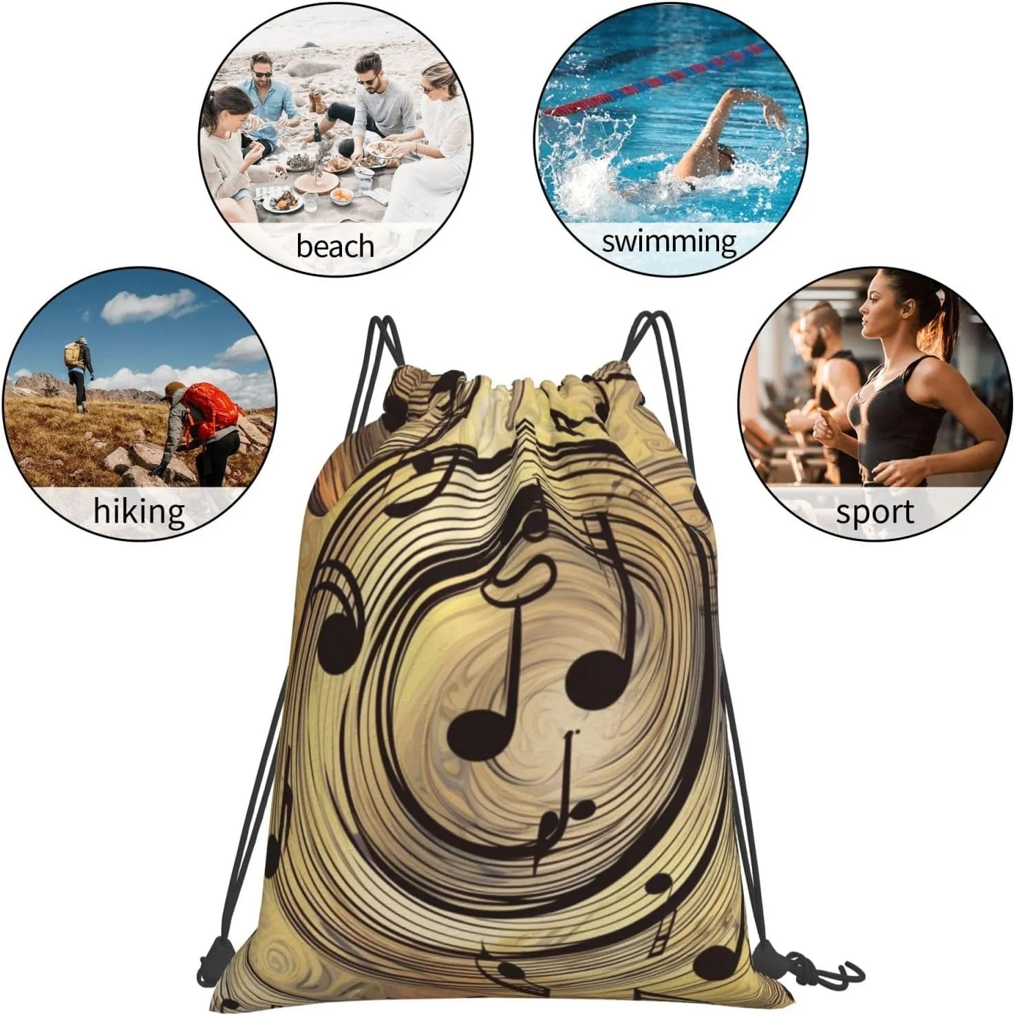 KHiry Drawstring Backpack Waterproof String Bag Muisc Note Drawstring Sackpack Gym Bag for Man Woman