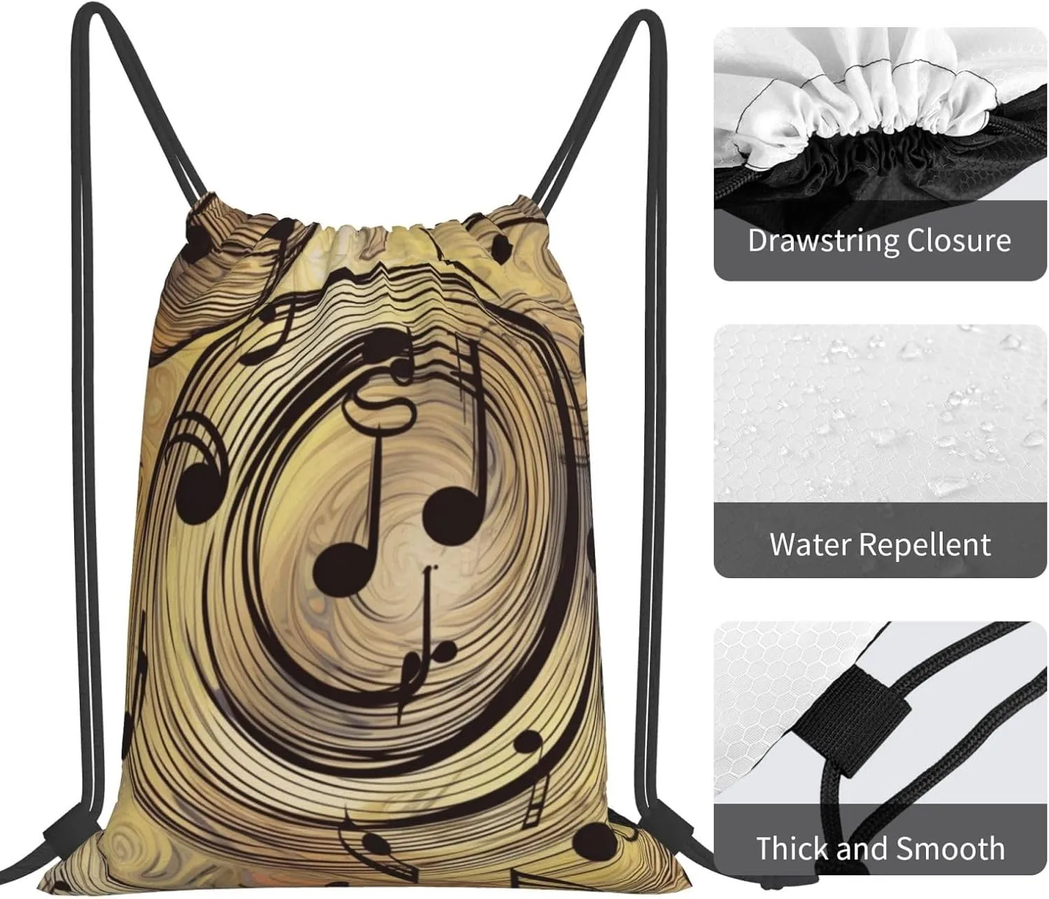 KHiry Drawstring Backpack Waterproof String Bag Muisc Note Drawstring Sackpack Gym Bag for Man Woman