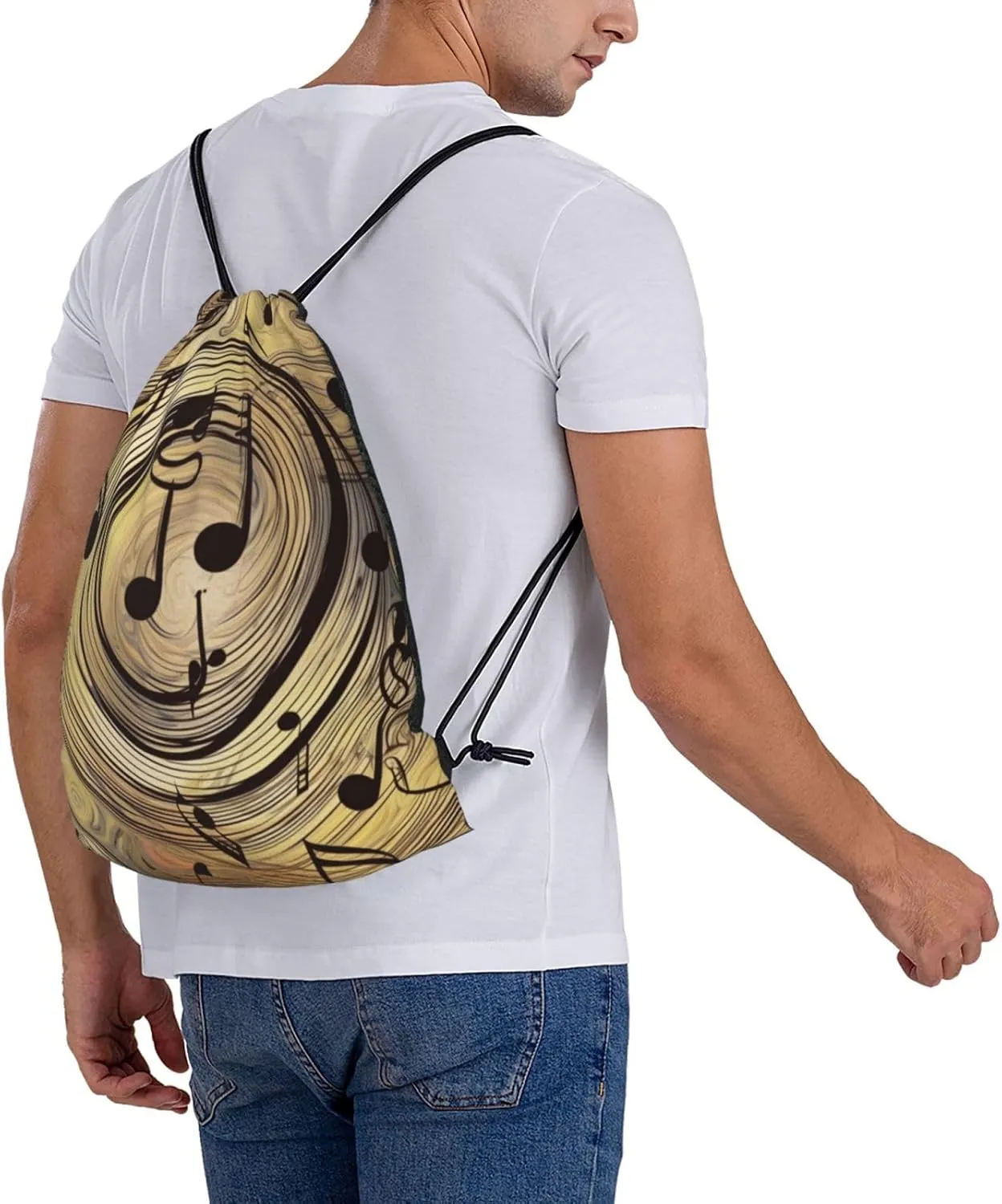 KHiry Drawstring Backpack Waterproof String Bag Muisc Note Drawstring Sackpack Gym Bag for Man Woman