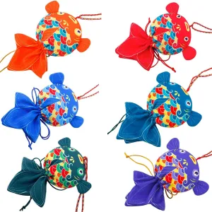 Kicwitgoo 6 Pcs Chinese Koi Sachet Bags,Silk Brocade Coin Bags,Drawstrings Jewelry Gift Bags,Candy Sachet Bags,Random Color