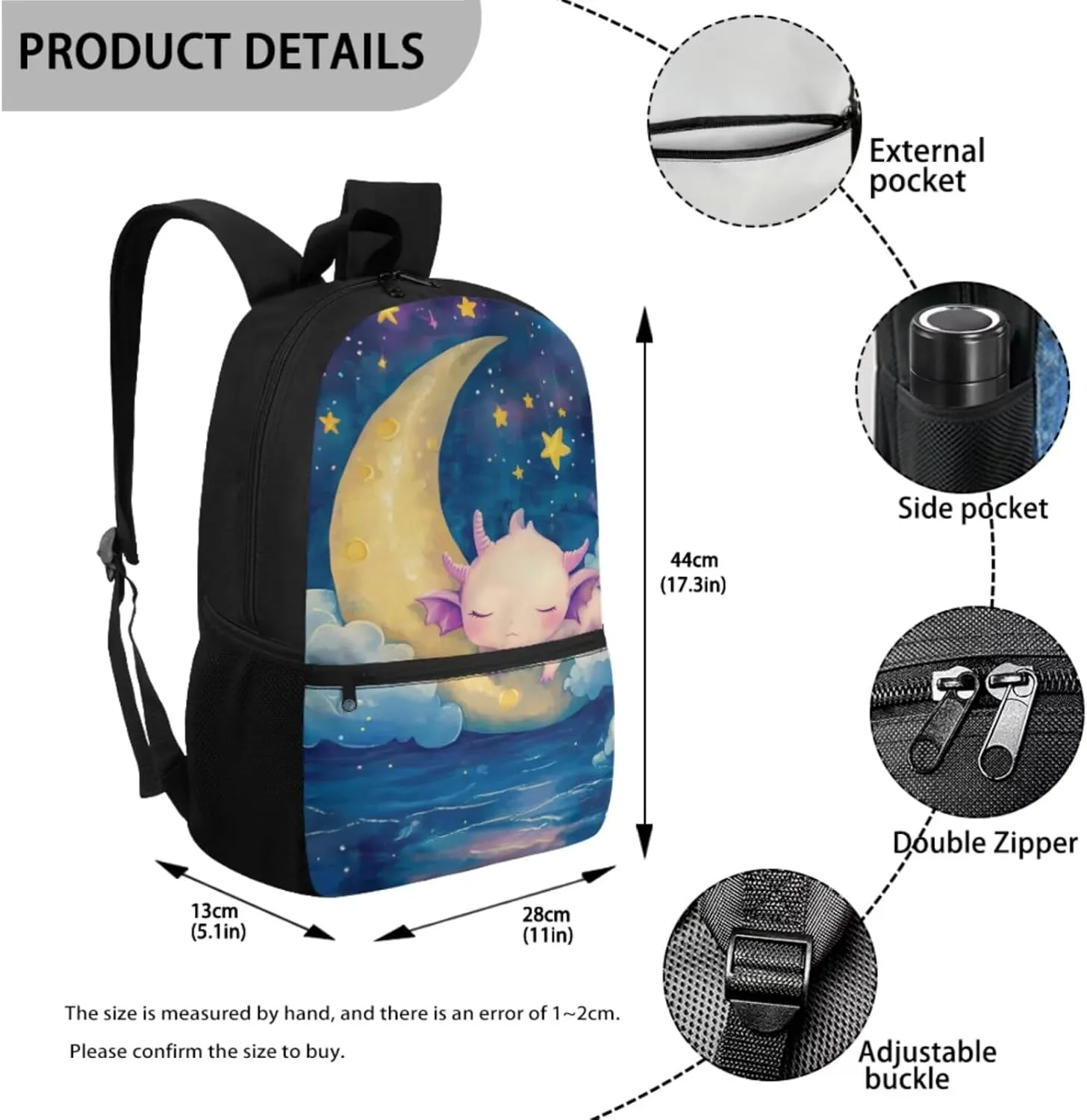 Kids 3 Pcs Backpack Set Axolotl Backpack for Girls Primary School Bookbag with Lunch Box and Pencil Case Casual Daypack with Front Pockets for Kids Outdoor Picnic or Travel