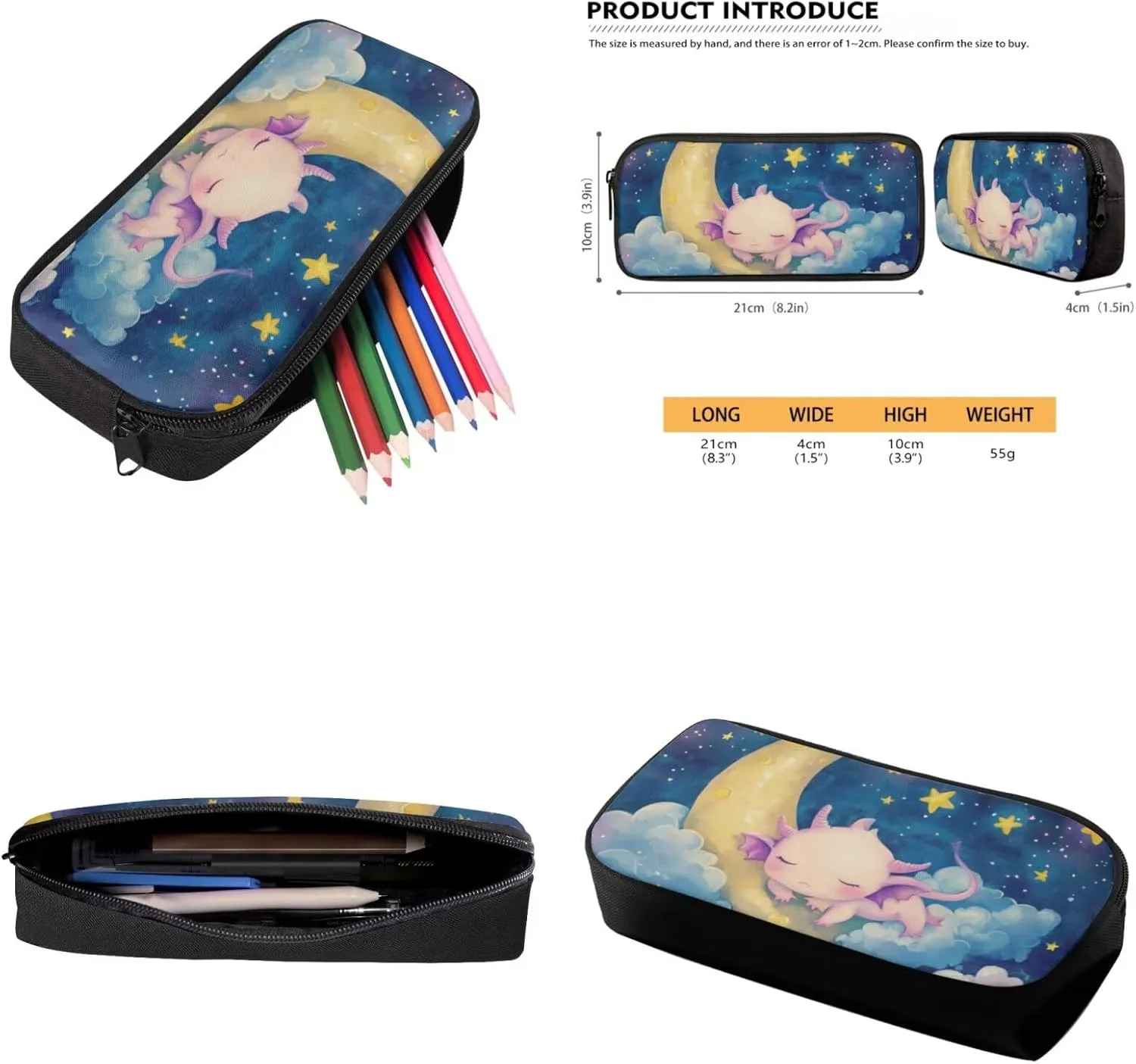 Kids 3 Pcs Backpack Set Axolotl Backpack for Girls Primary School Bookbag with Lunch Box and Pencil Case Casual Daypack with Front Pockets for Kids Outdoor Picnic or Travel