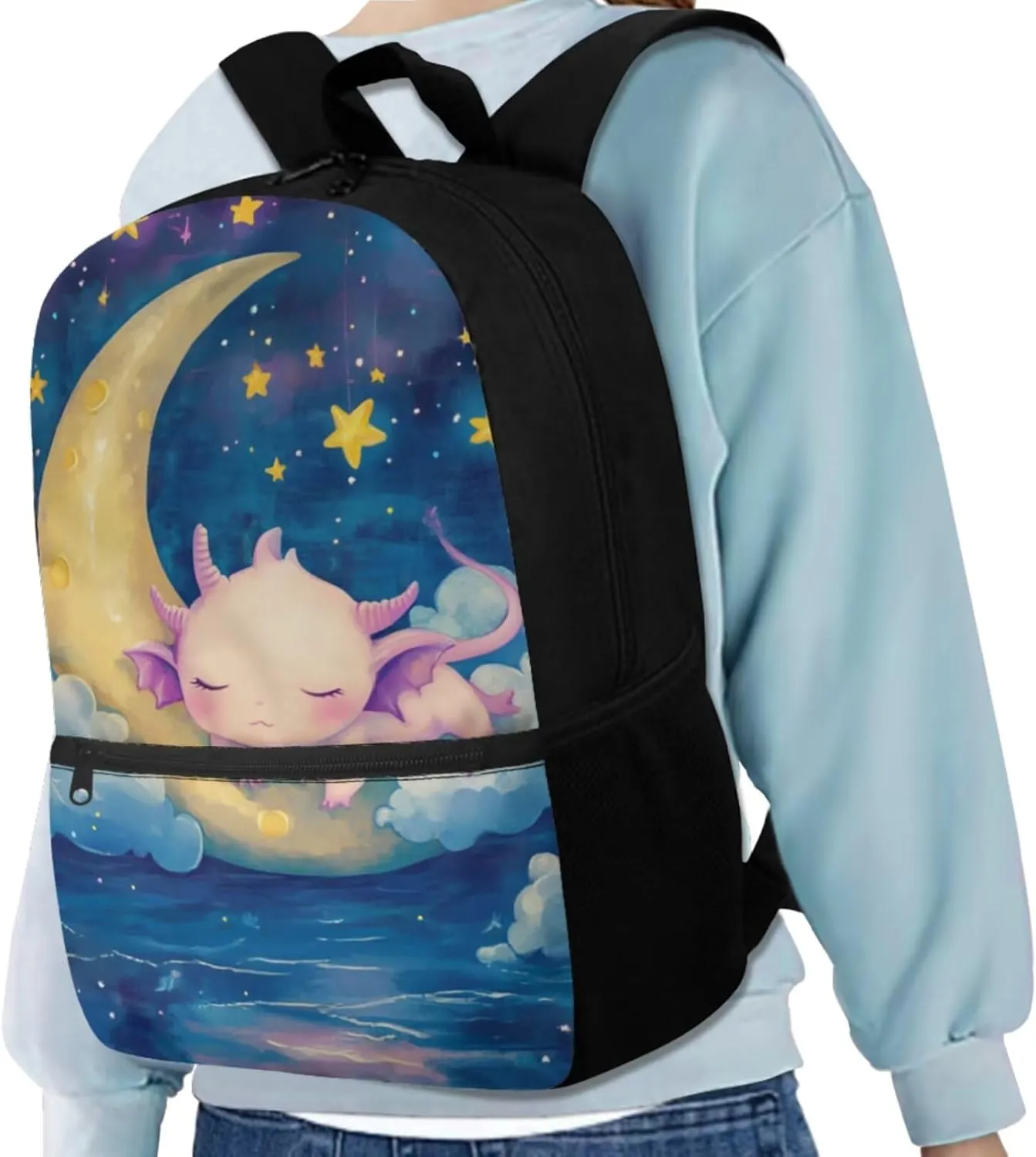 Kids 3 Pcs Backpack Set Axolotl Backpack for Girls Primary School Bookbag with Lunch Box and Pencil Case Casual Daypack with Front Pockets for Kids Outdoor Picnic or Travel
