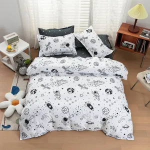Kids Astronaut Rocket Duvet Cover Set Full - Outer Space Adventure Galaxy Bedding for Boys Girls Children - Soft Universe Cosmonaut Planet Ship Comforter Cover