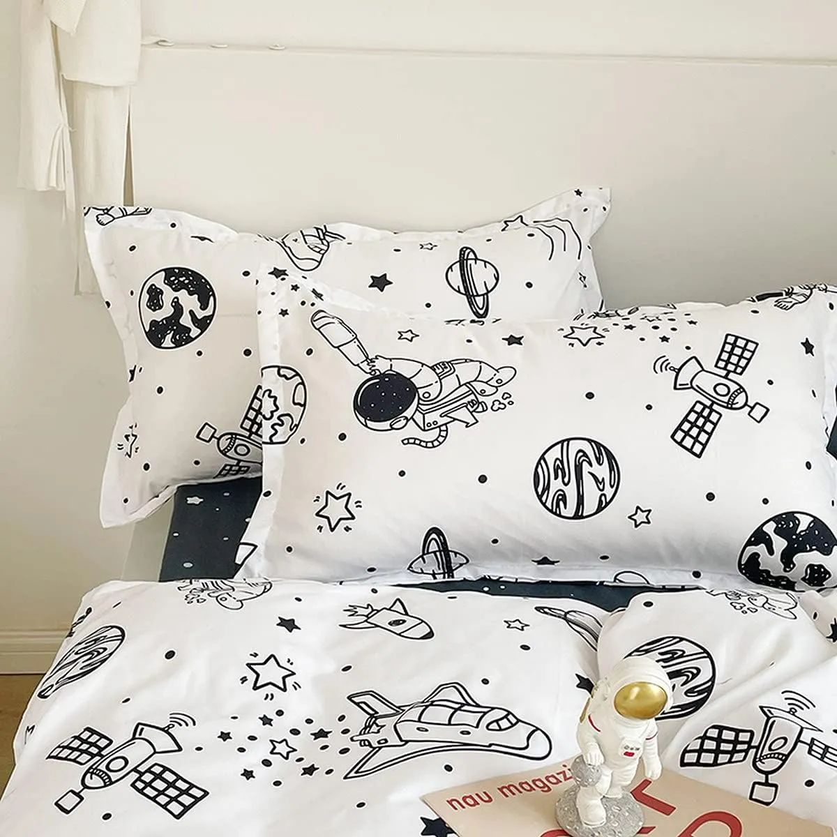 Kids Astronaut Rocket Duvet Cover Set Full - Outer Space Adventure Galaxy Bedding for Boys Girls Children - Soft Universe Cosmonaut Planet Ship Comforter Cover
