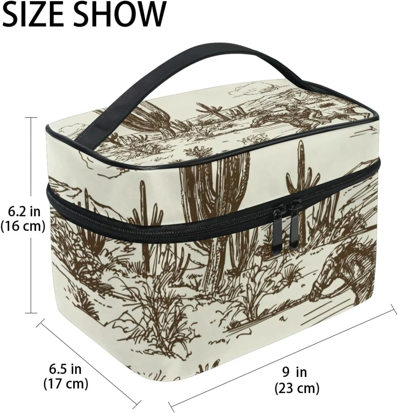 Kigai Wild West Desert Cowboy Travel Cosmetic Bag Case Large Portable Makeup Bag Organizer for Women Girls Top Handle Multifunction Toiletry Bags