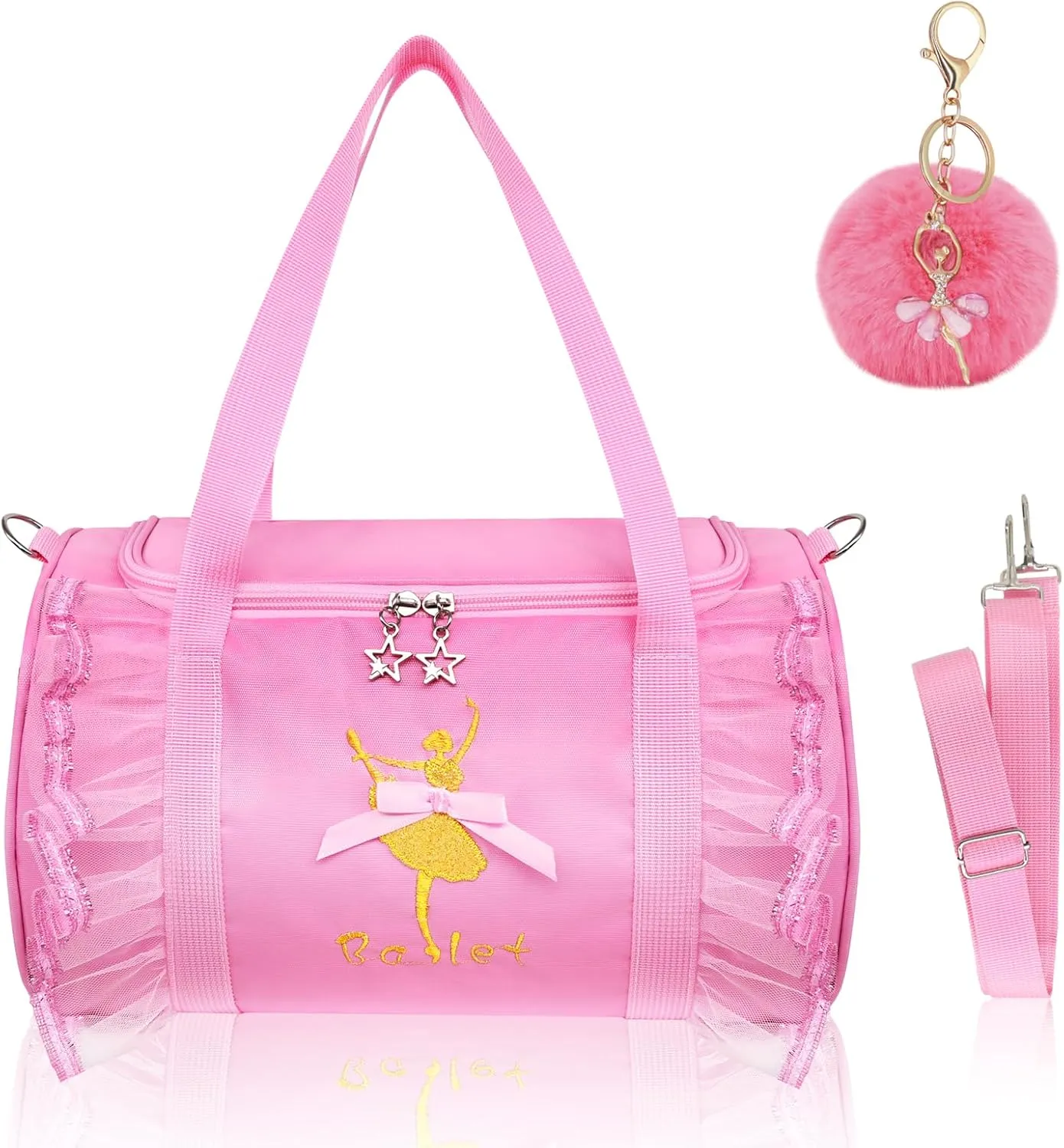 KingBig 2024 Cute Ballet Tutu Dress Dance Backpack Bag, Girls Personalized Waterproof Ballerina Duffle with Key Chain Cute Plush Pink Hanging Bag (Pink)