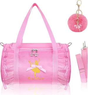 KingBig 2024 Cute Ballet Tutu Dress Dance Backpack Bag, Girls Personalized Waterproof Ballerina Duffle with Key Chain Cute Plush Pink Hanging Bag (Pink)