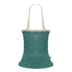 KIYANA Hand Woven Macrame Bag - Aqua & White