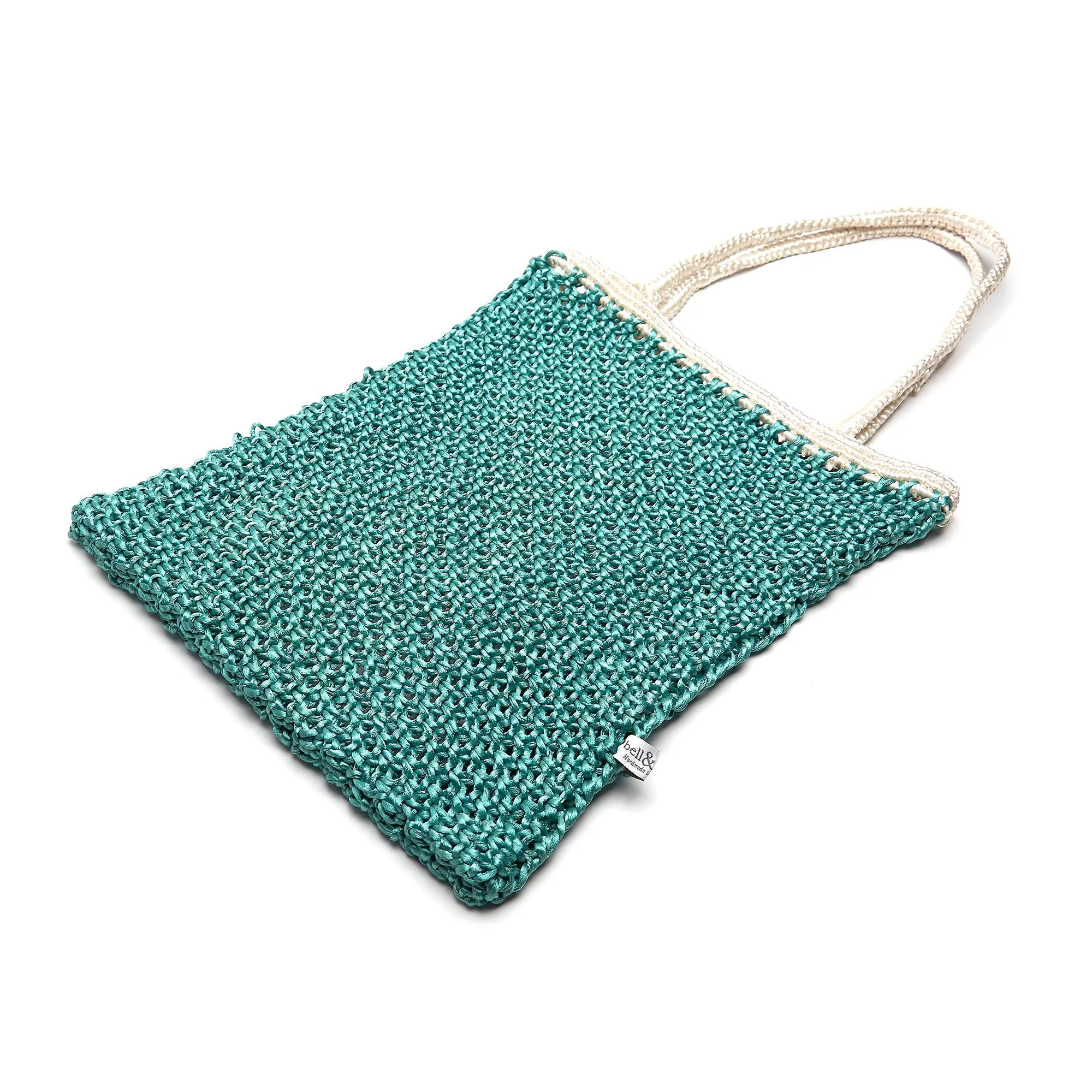 KIYANA Hand Woven Macrame Bag - Aqua & White
