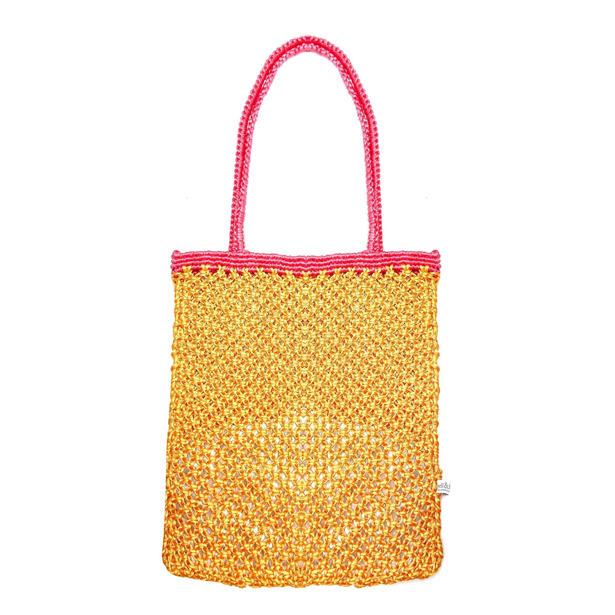 KIYANA Hand Woven Macrame Bag - Ochre & Hot Pink