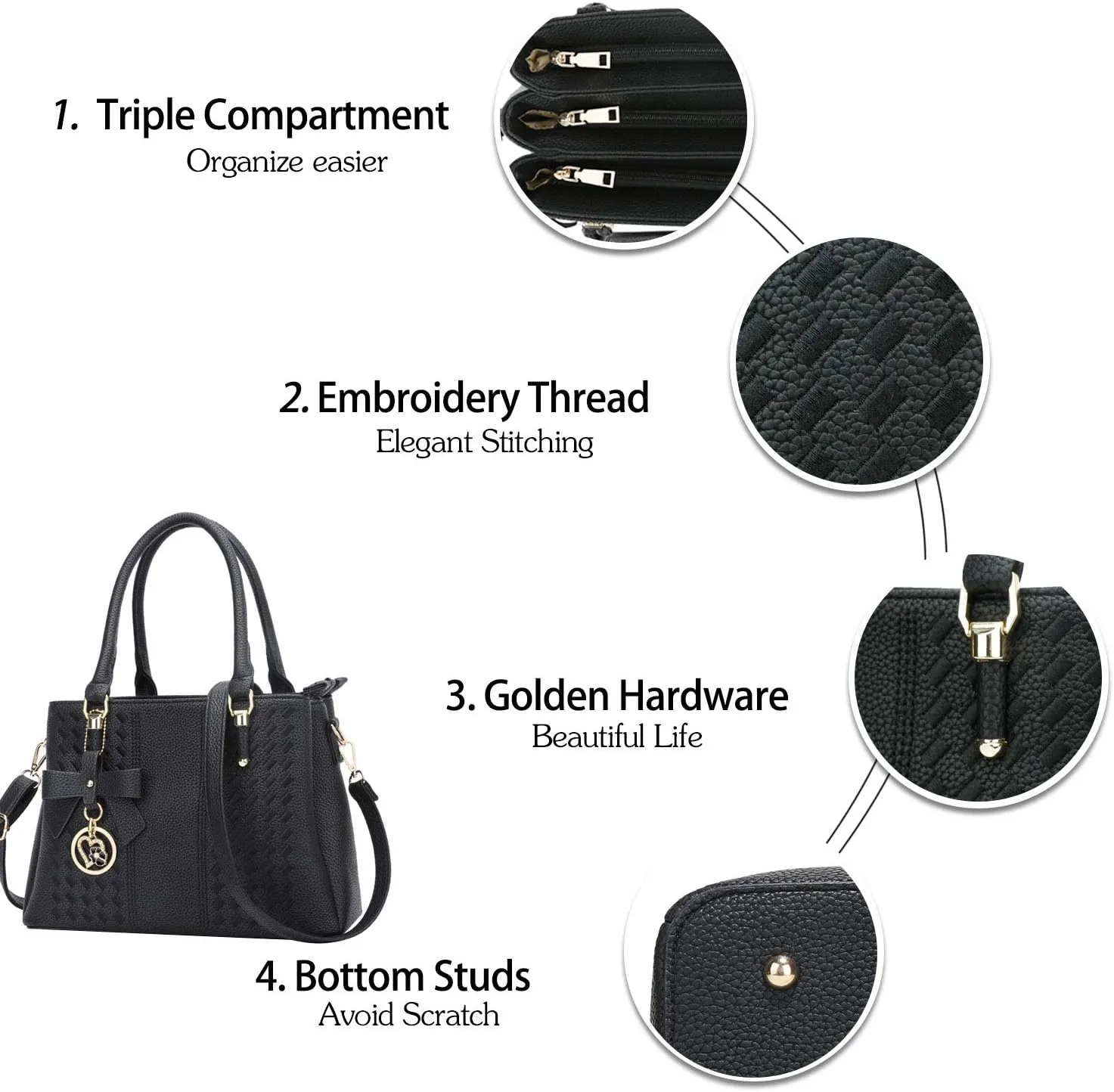 KKXIU Women Satchel Bags Handle Shoulder Handbags and Purses Pockets Zipper Leather Crossbody Bags