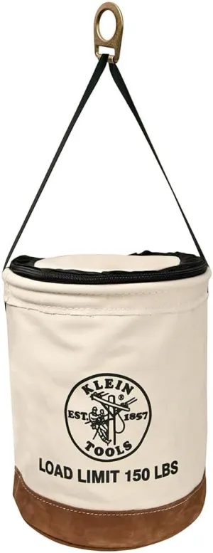 Klein Tools 5104CLR22 Heavy Duty Top Closing Bucket Made of No. 1 Canvas, Load Rated Up to 150-Pounds With Zipper on top, 22-Inch