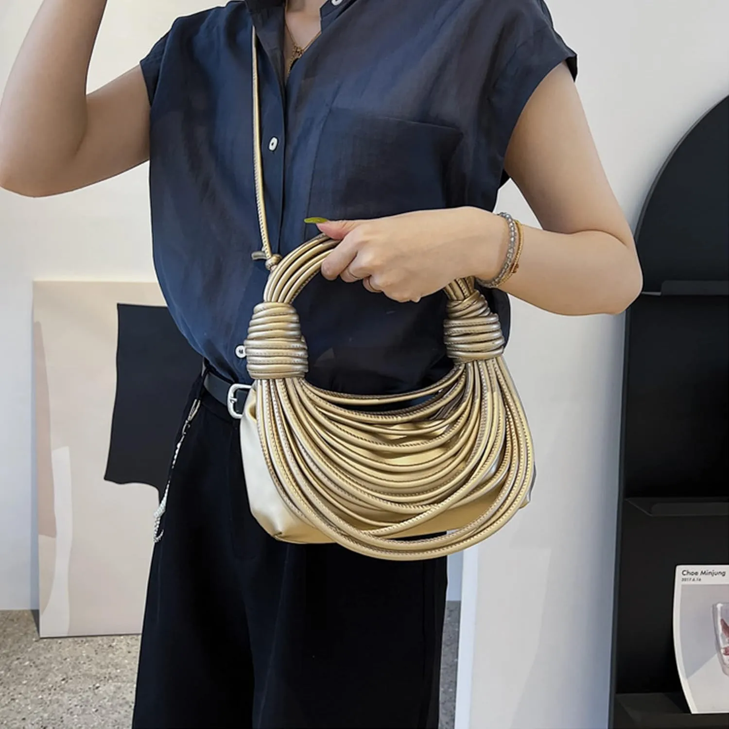 knotted woven tote bag handbag for women Woven Handbag Purse for Women Handwoven Satchel Clutch Purse