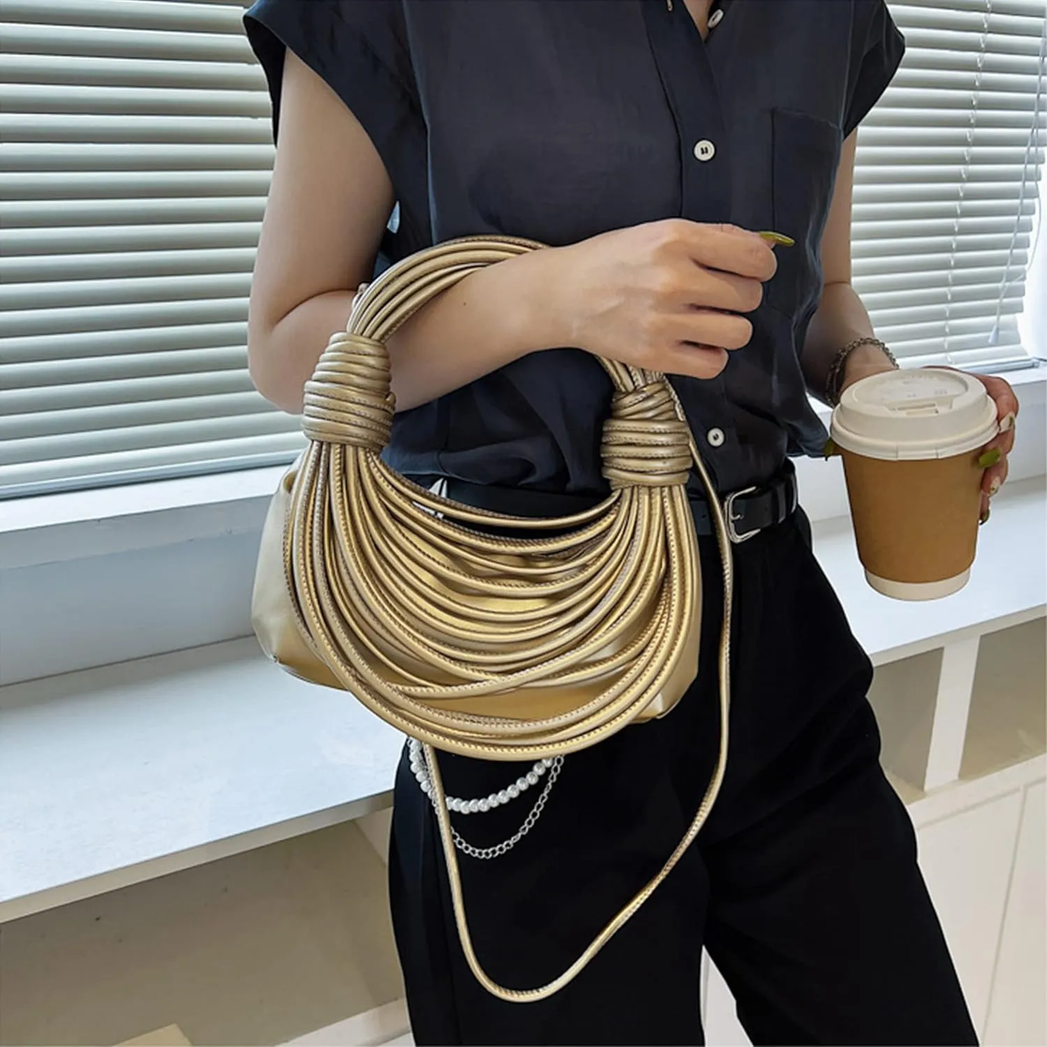 knotted woven tote bag handbag for women Woven Handbag Purse for Women Handwoven Satchel Clutch Purse