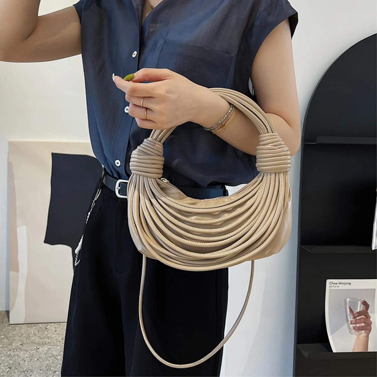 knotted woven tote bag handbag for women Woven Handbag Purse for Women Handwoven Satchel Clutch Purse