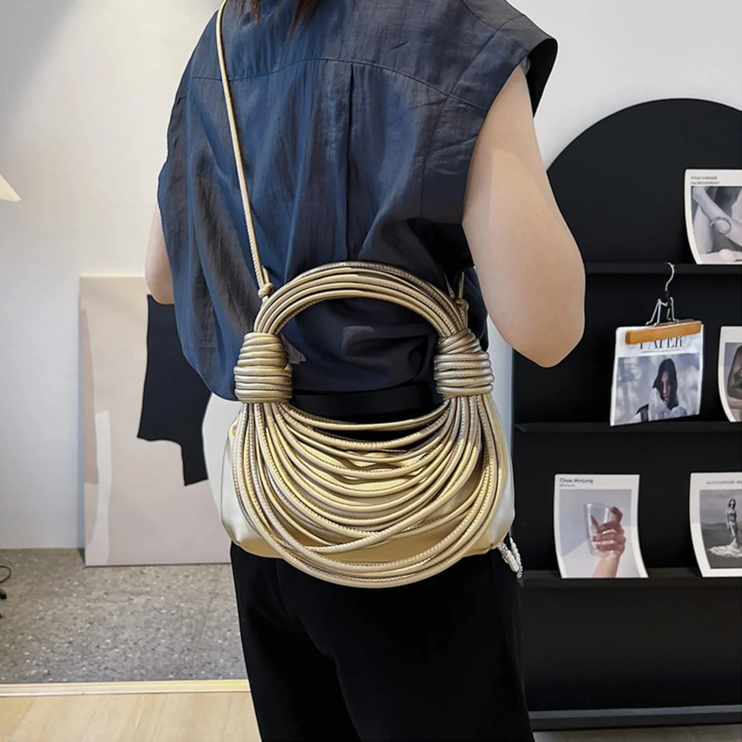 knotted woven tote bag handbag for women Woven Handbag Purse for Women Handwoven Satchel Clutch Purse
