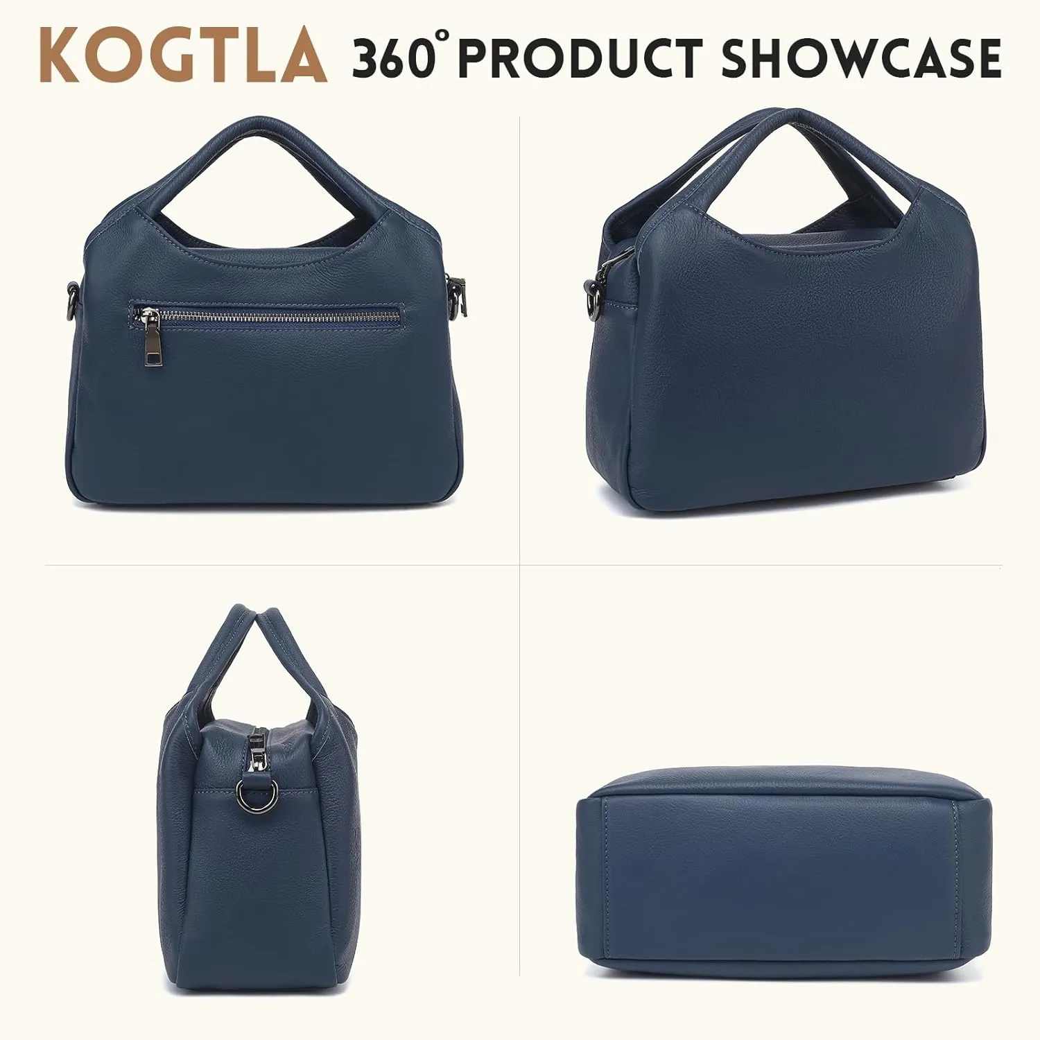 KOGTLA Genuine Leather Purses for Women, Crossbody Shoulder Bags with Top-Handle, Tote Satchel Handbags