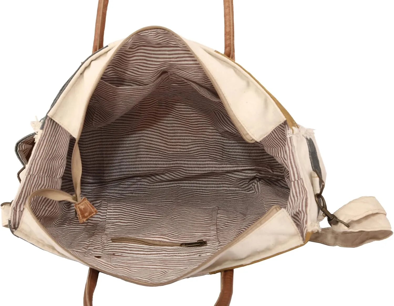 KPL Sel De Mer Upcycled Canvas and leather Hand Bag Cowhide Tote Bag shopping bag carry on leather bag