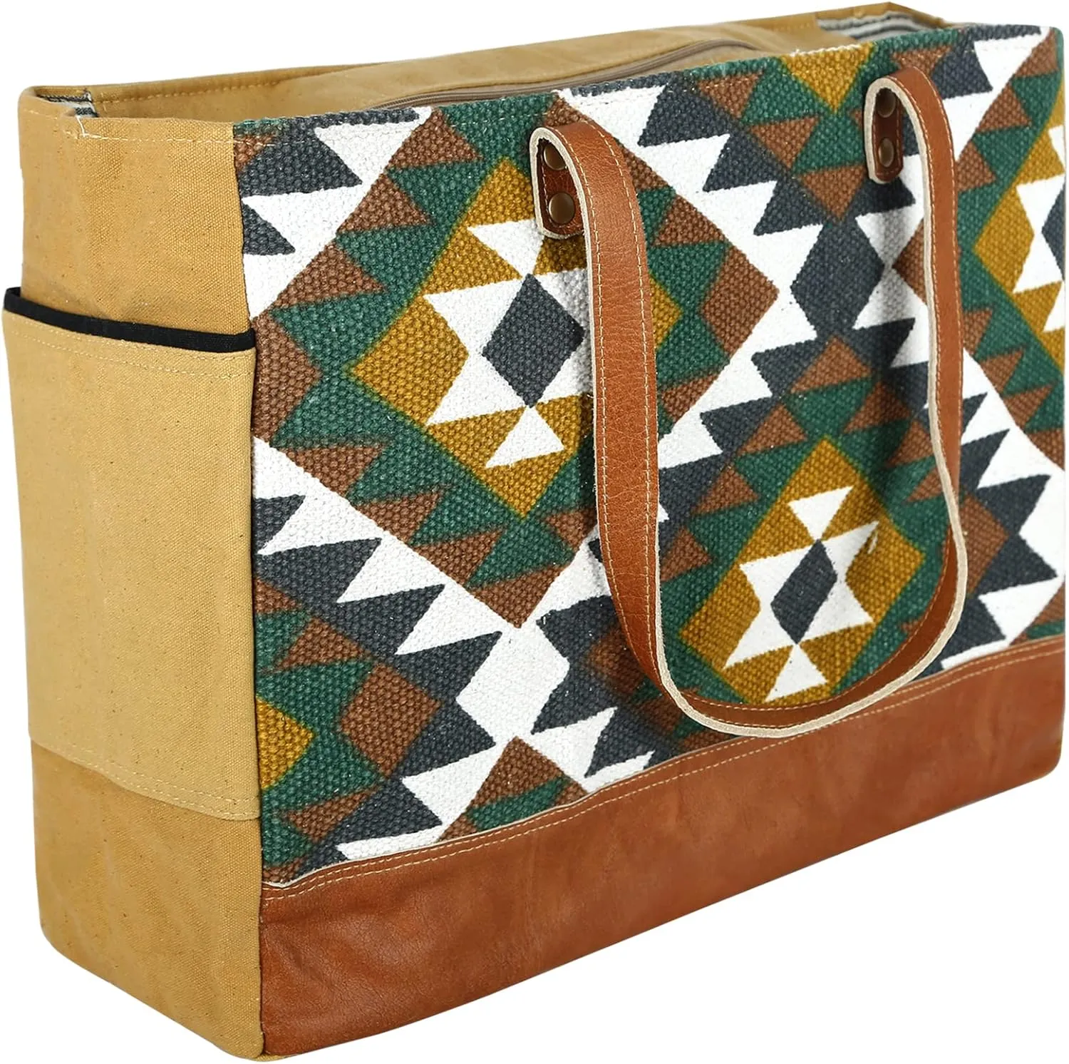 KPL Sel De Mer Upcycled Canvas and leather Hand Bag Cowhide Tote Bag shopping bag carry on leather bag