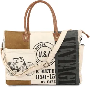 KPL Sel De Mer Upcycled Canvas and leather Hand Bag Cowhide Tote Bag shopping bag carry on leather bag