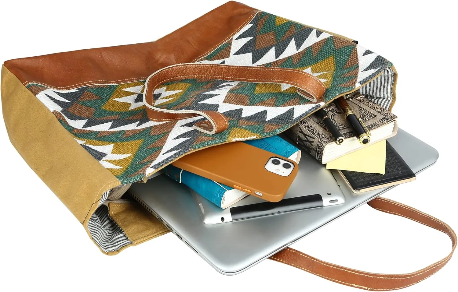 KPL Sel De Mer Upcycled Canvas and leather Hand Bag Cowhide Tote Bag shopping bag carry on leather bag