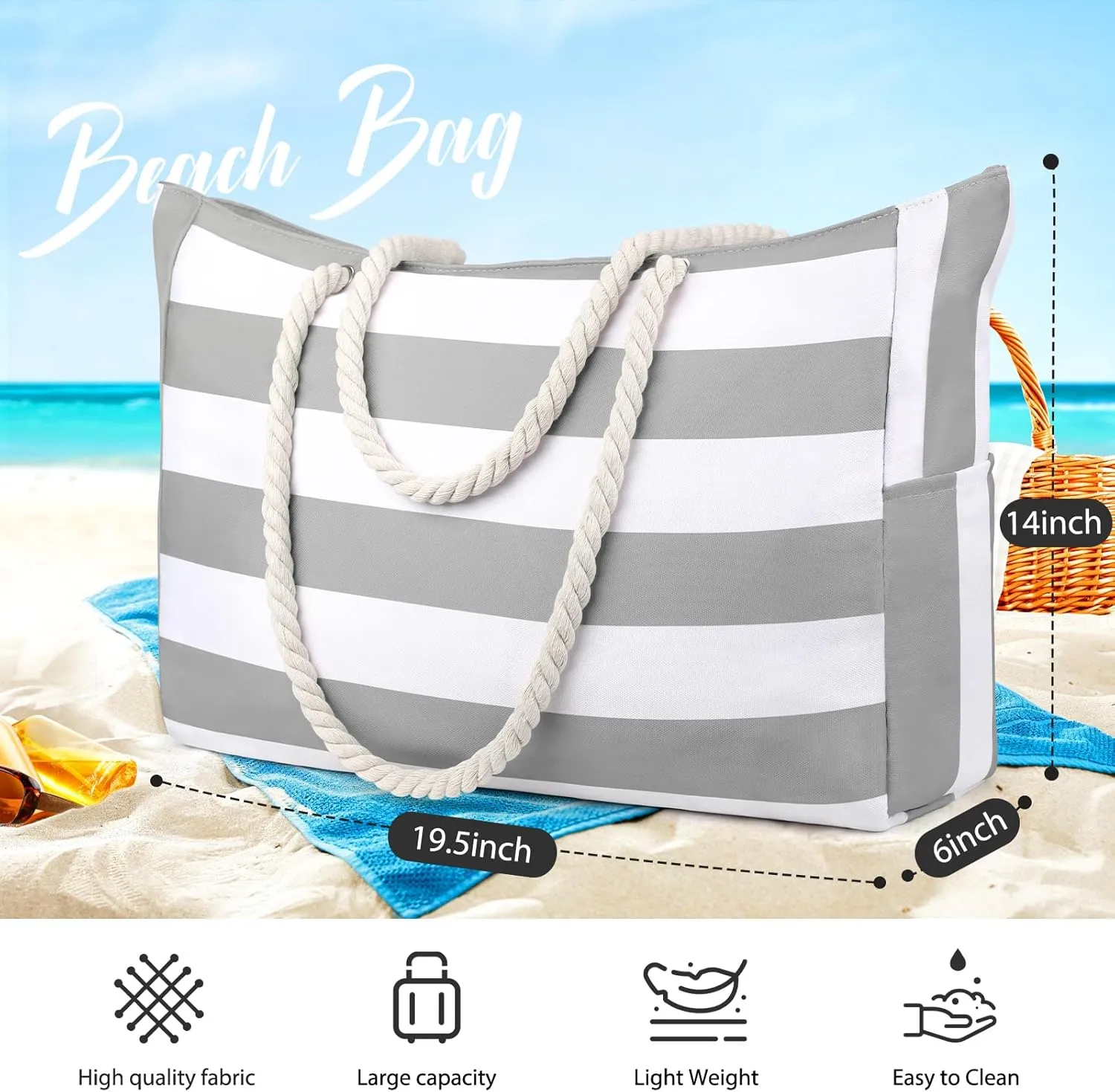 KPX Large Beach Bags Pool Bag, Zippered Beach Tote Bags, Cute Girls Oversized Swim GymBags for Travel,