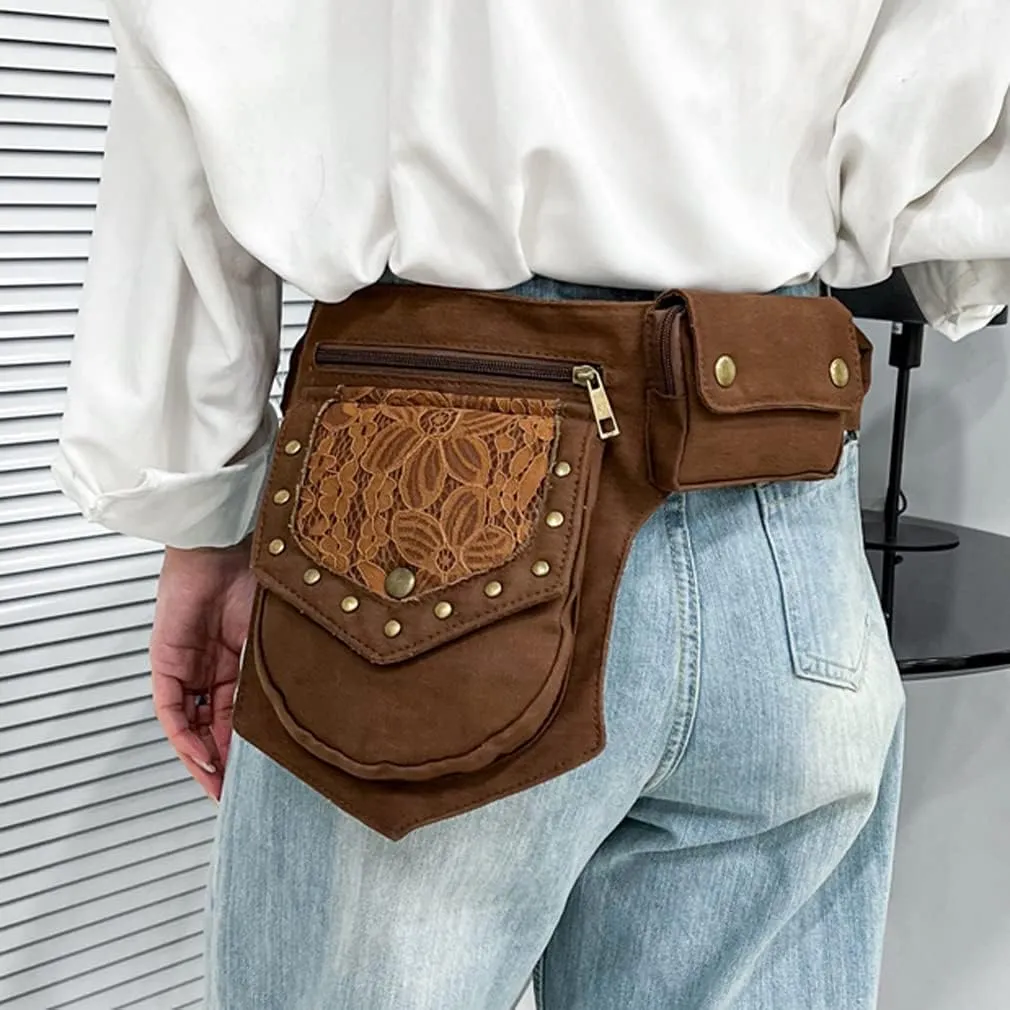 KPYWZER Waist Bag for Women Men Fanny Pack Renaissance Faire Festival Lace Utility Hip Belt Waist Bags WomensTravel Outdoors Brown