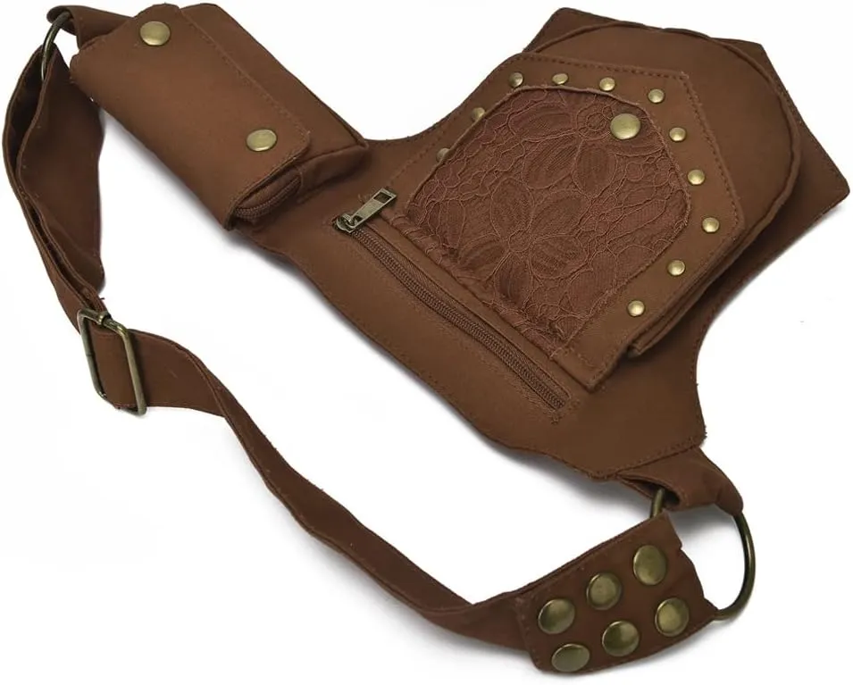 KPYWZER Waist Bag for Women Men Fanny Pack Renaissance Faire Festival Lace Utility Hip Belt Waist Bags WomensTravel Outdoors Brown